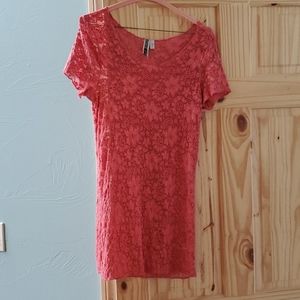 Coral Floral Pattern Lace Burnout